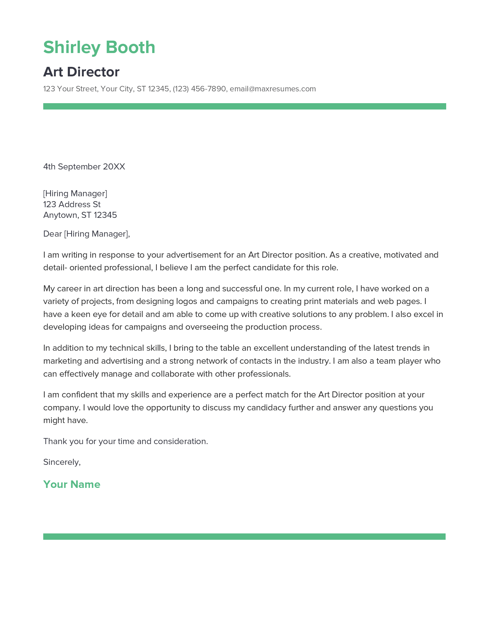 Art Director Cover Letter Example