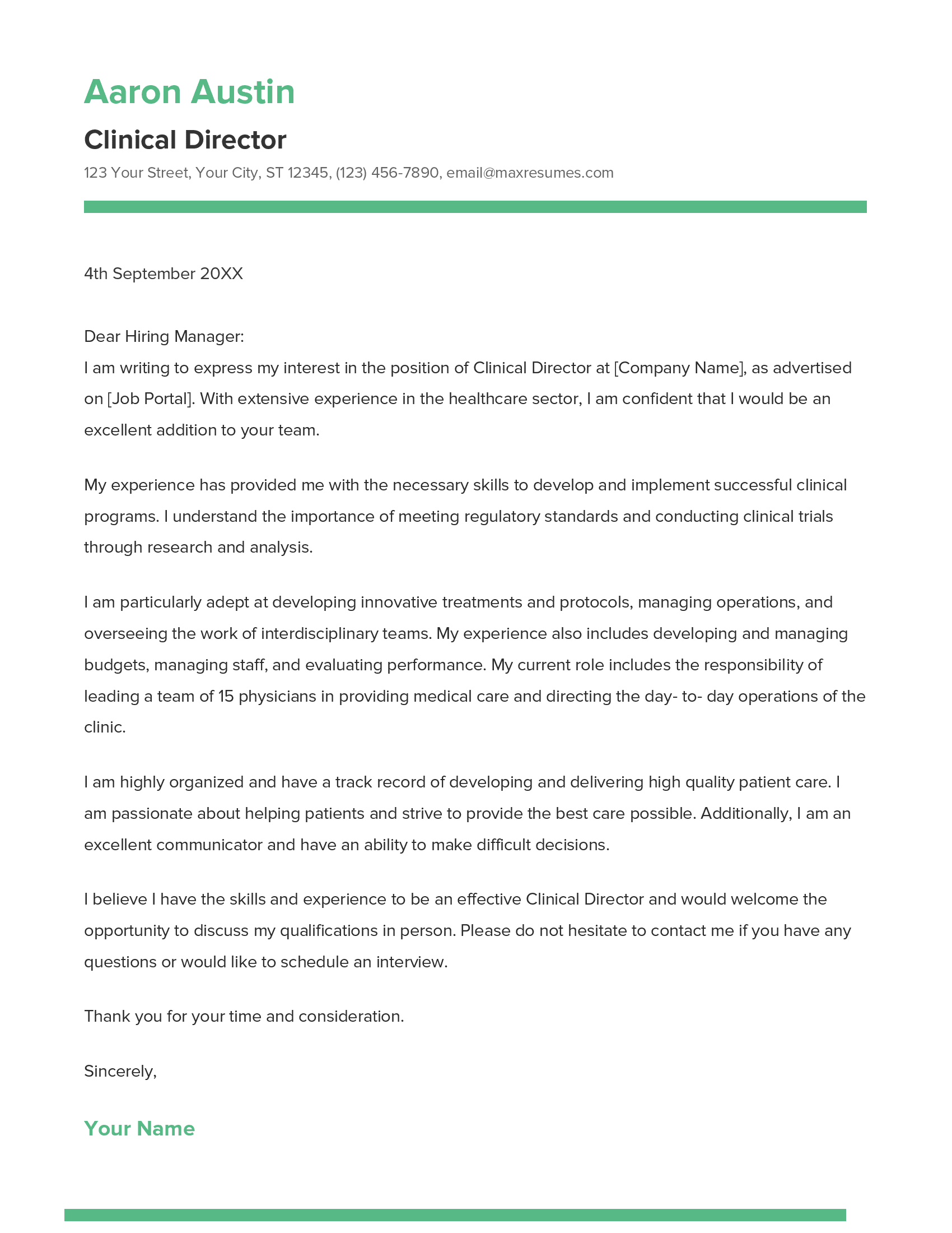 Clinical Director Cover Letter Example