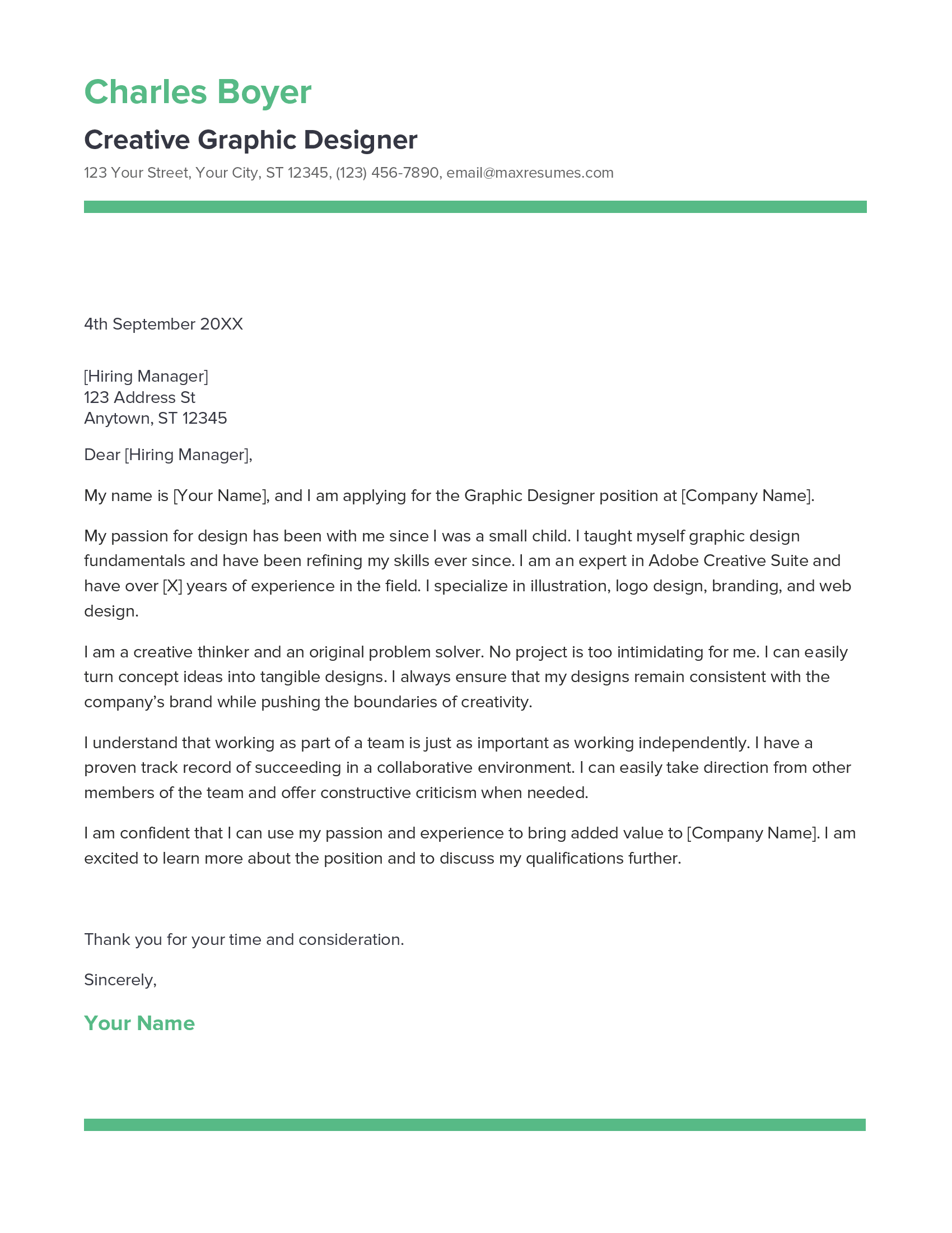 Creative Graphic Designer Cover Letter Example