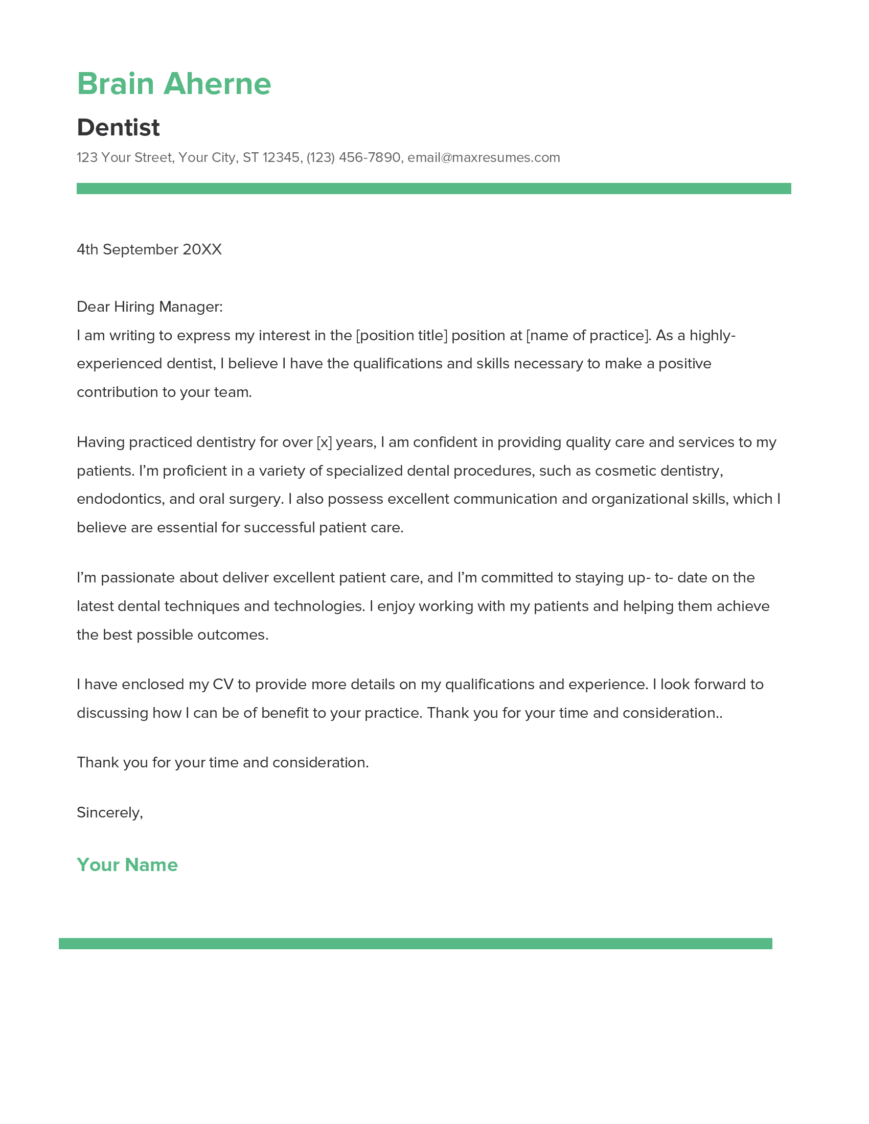 Dentist Cover Letter Example