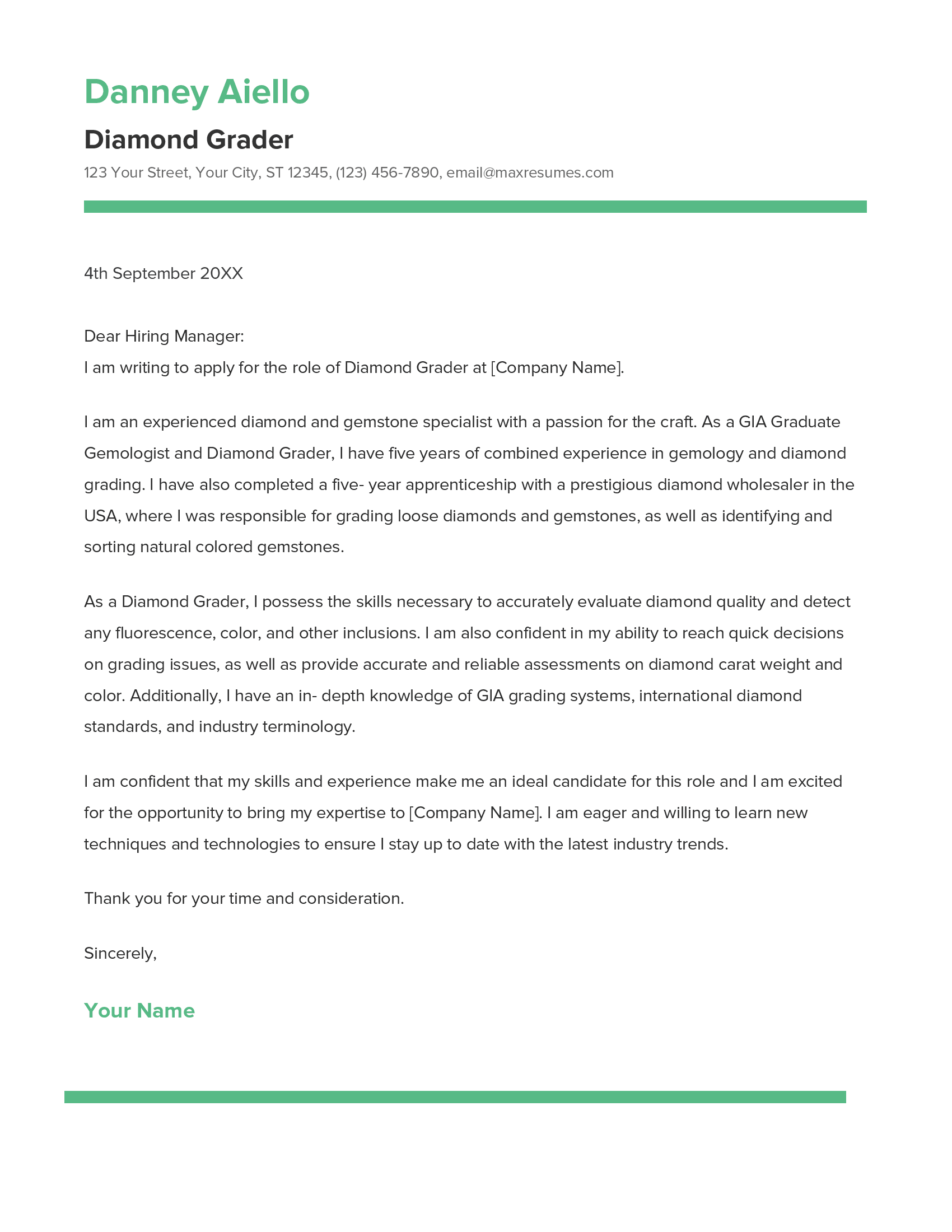 Diamond Grader Cover Letter Example