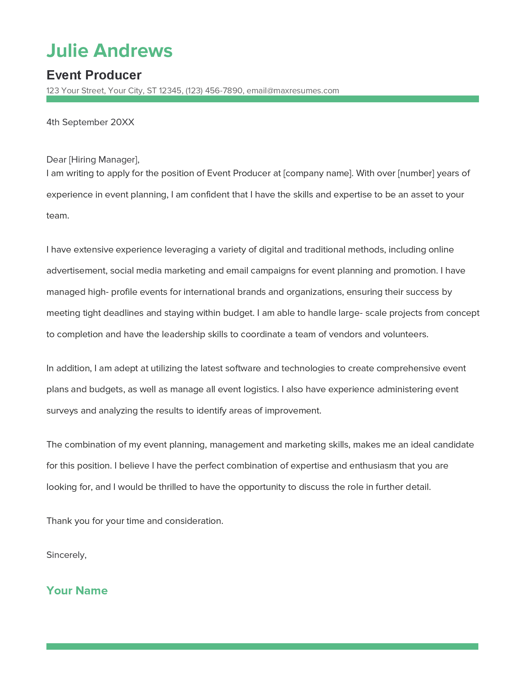 Event Producer Cover Letter Example