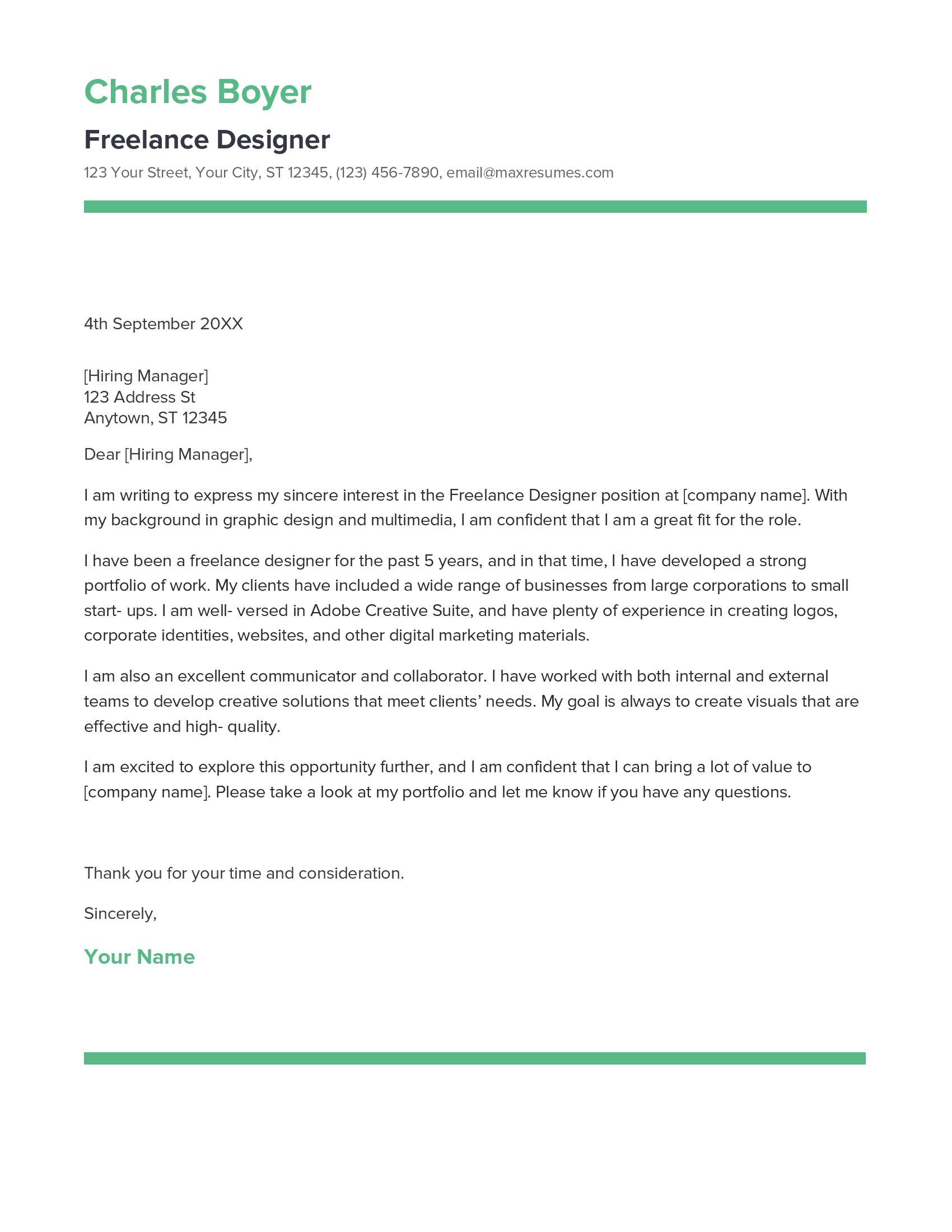 Freelance Designer Cover Letter Example