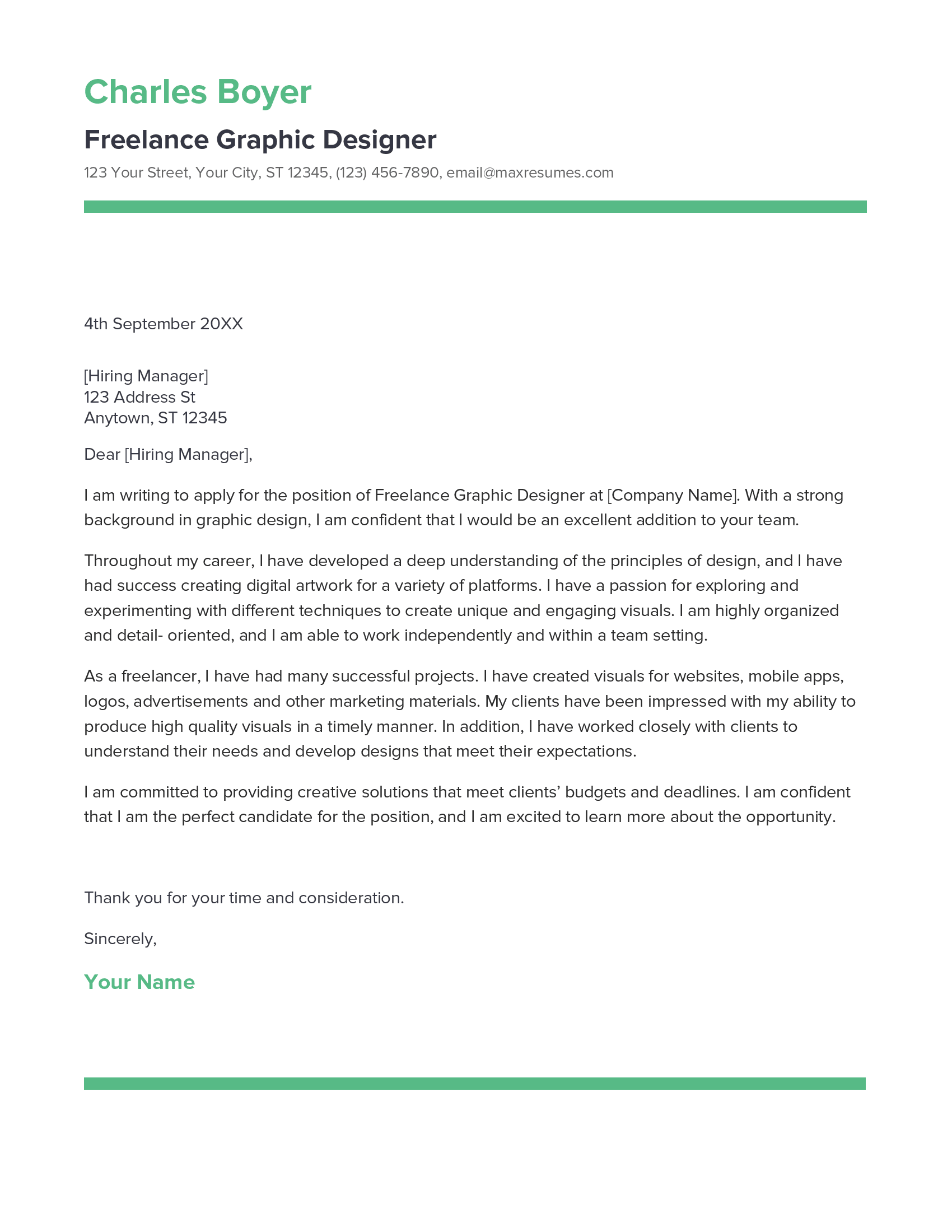 Freelance Graphic Designer Cover Letter Example