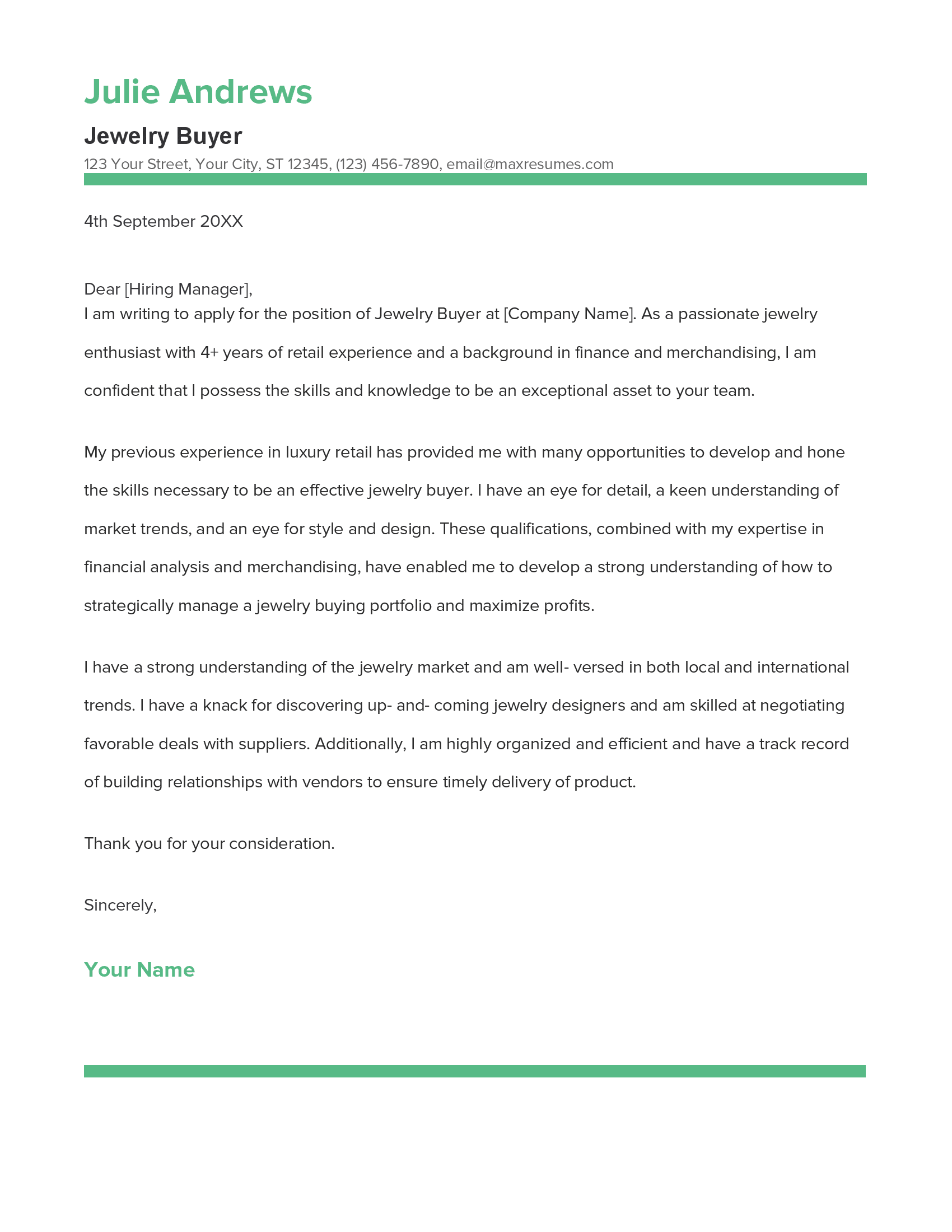 Jewelry Buyer Cover Letter Example