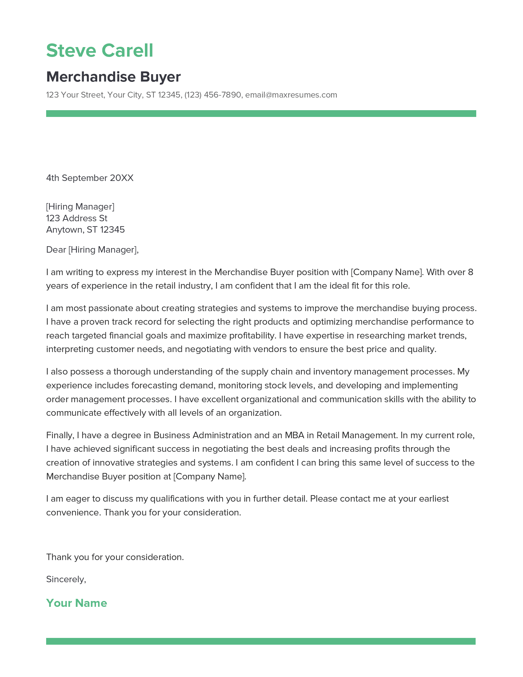 Merchandise Buyer Cover Letter Example