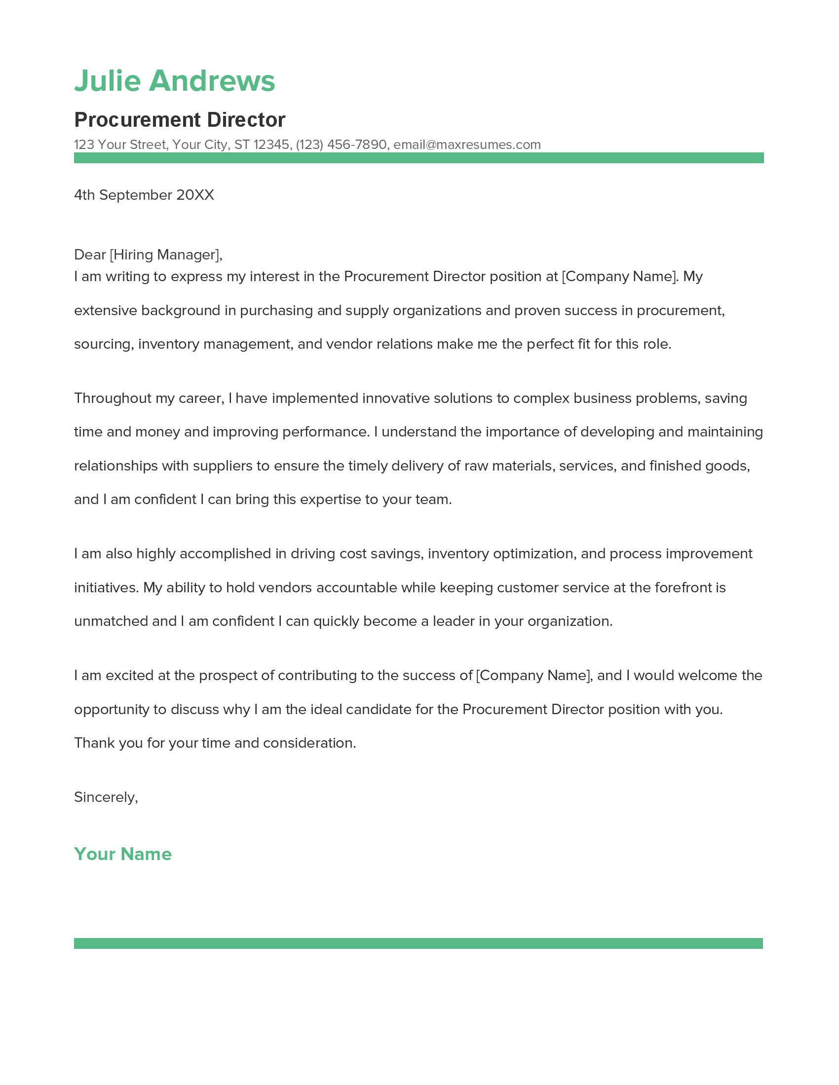 Procurement Director Cover Letter Example