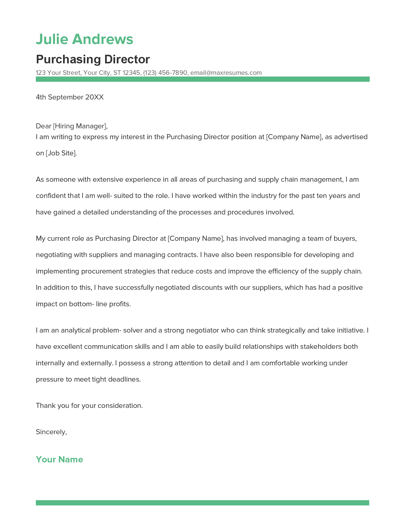 Purchasing Director Cover Letter Example