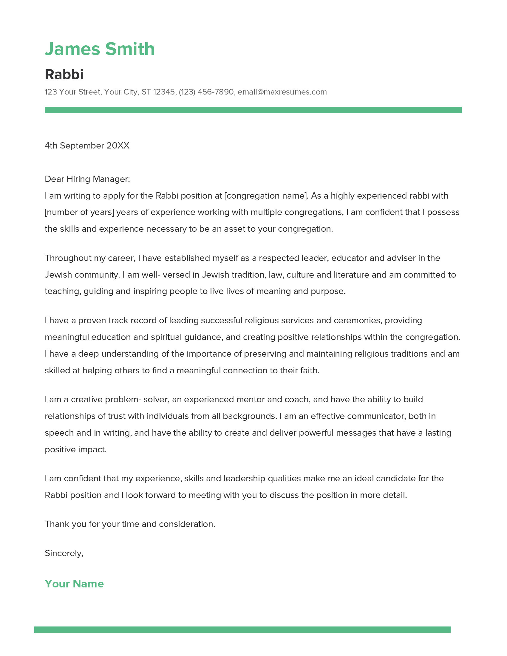 Rabbi Cover Letter Example