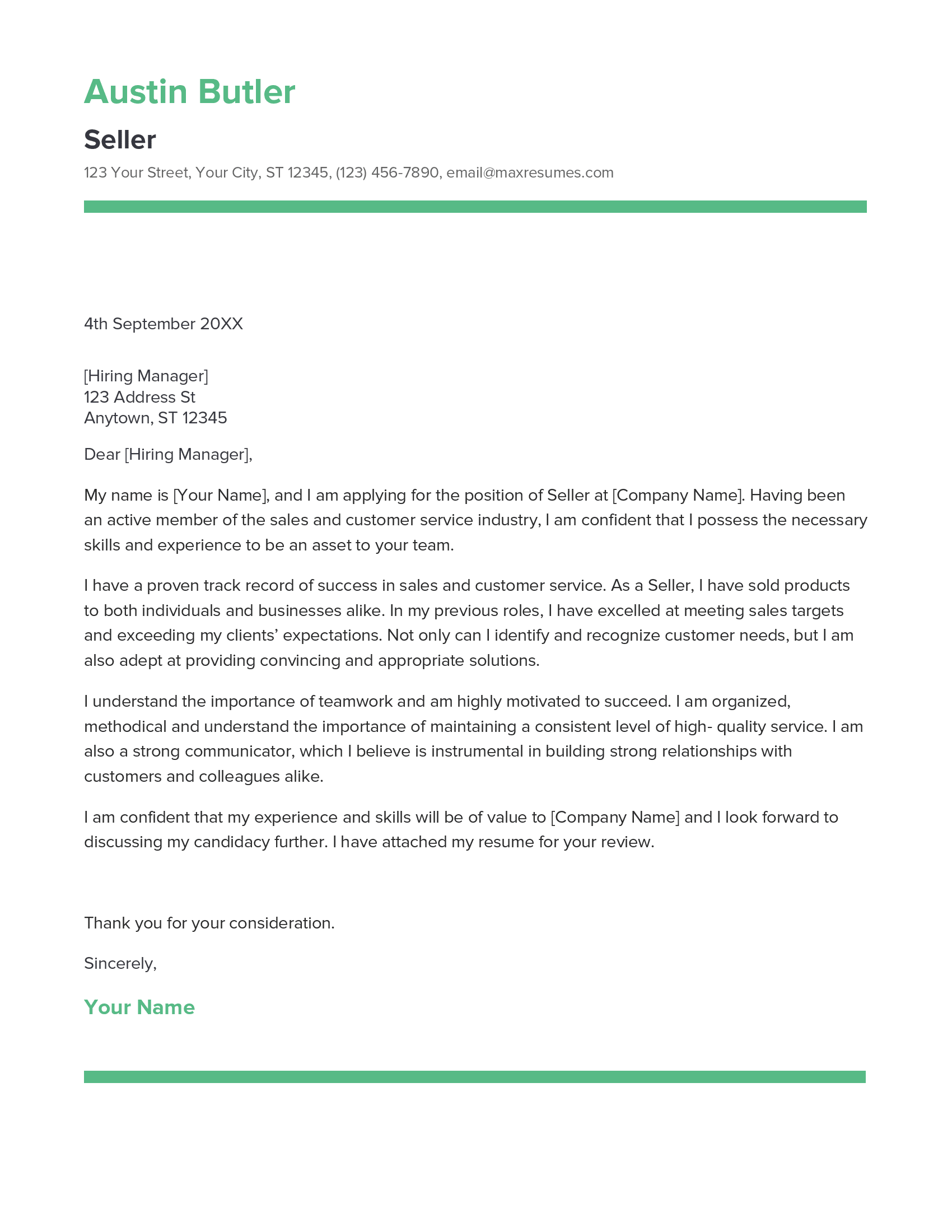 Seller Cover Letter Example