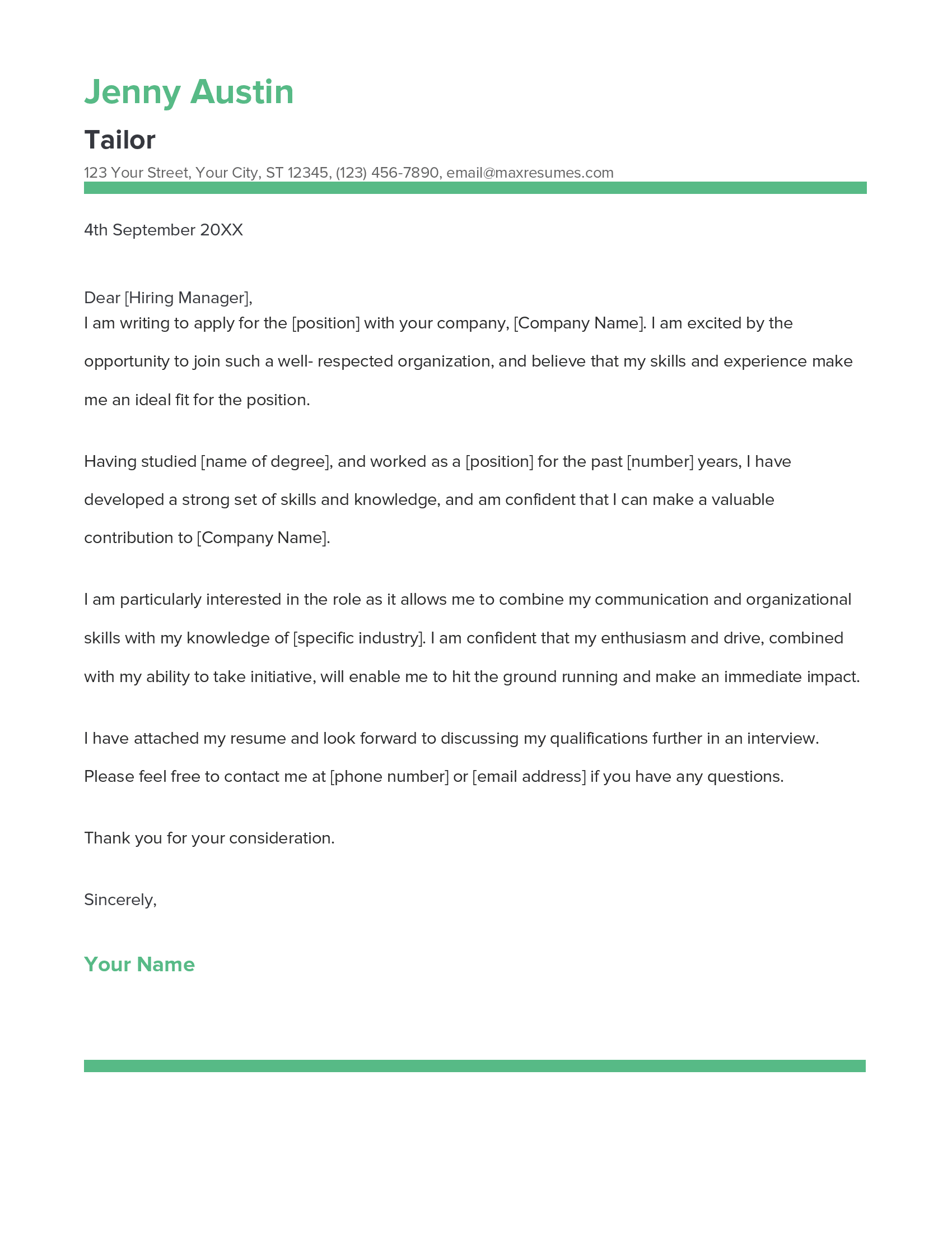 Tailor Cover Letter Example