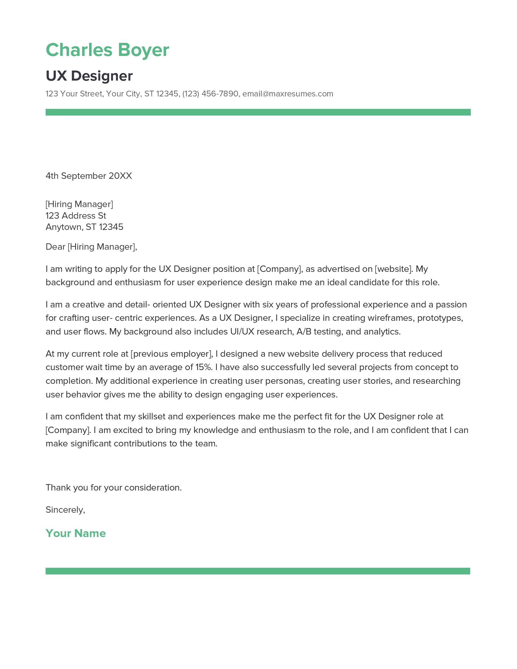 UX Designer Cover Letter Example