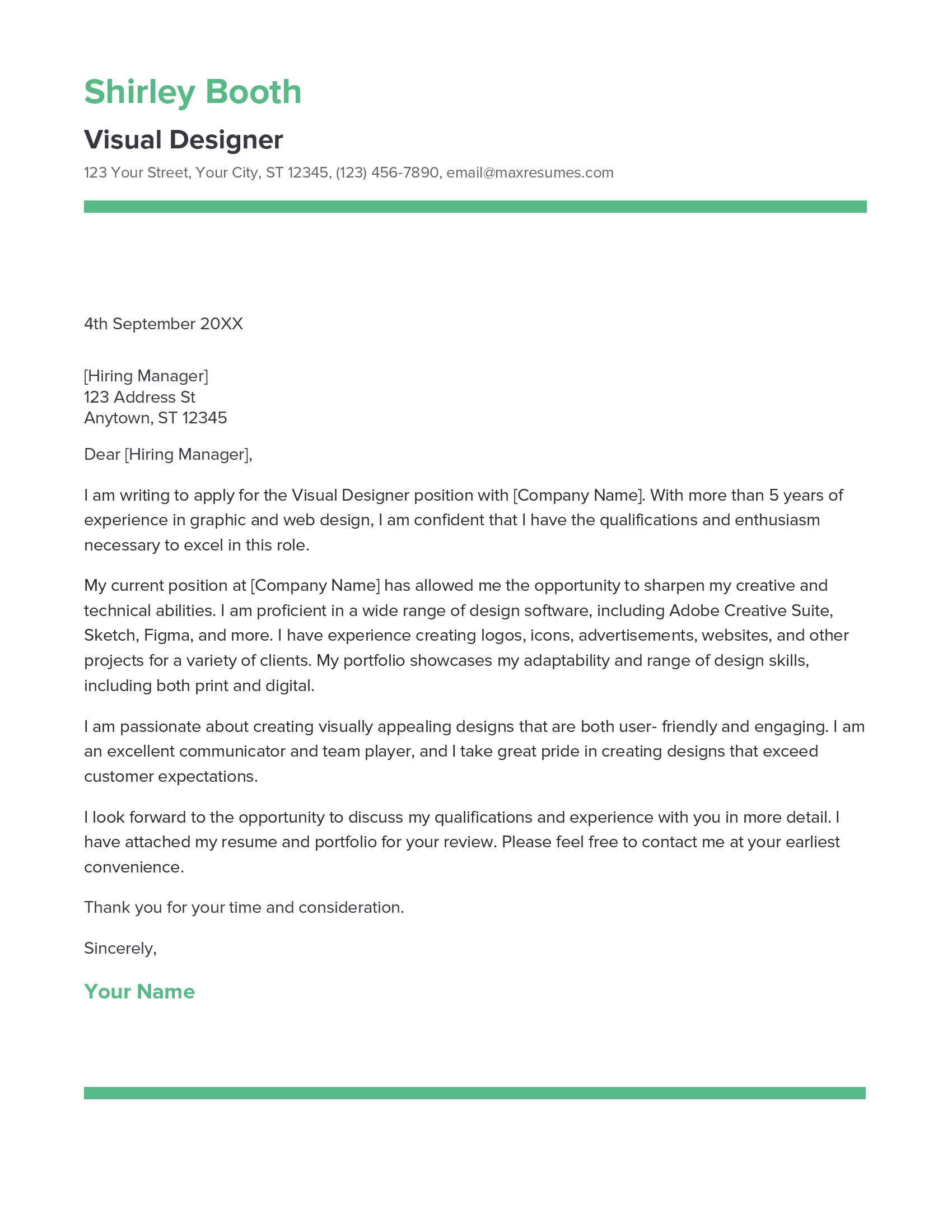 Visual Designer Cover Letter Example