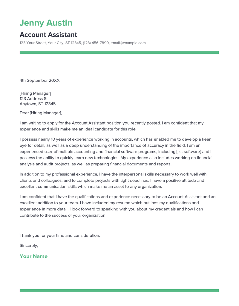 account assistant cover letter sample