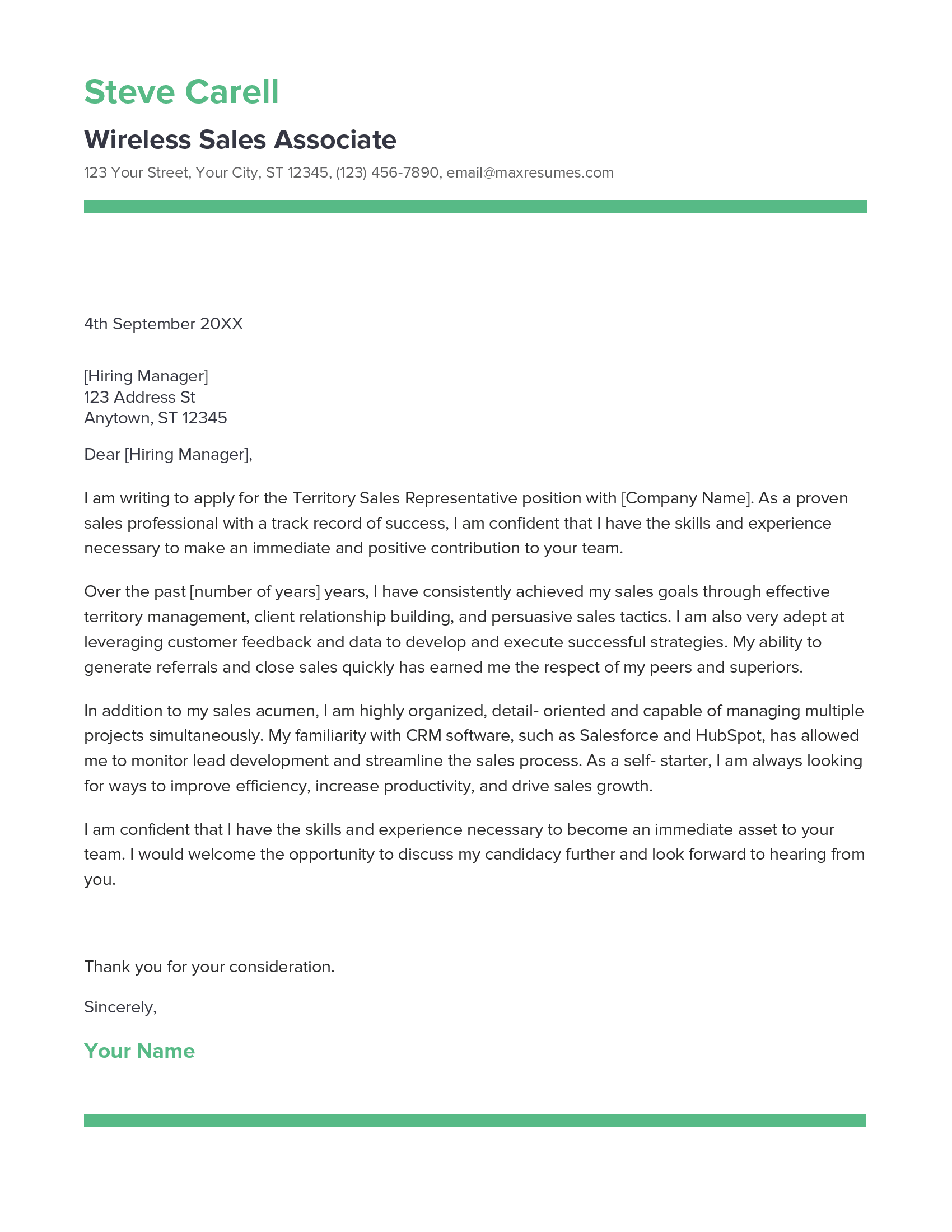 Wireless Sales Associate Cover Letter Example