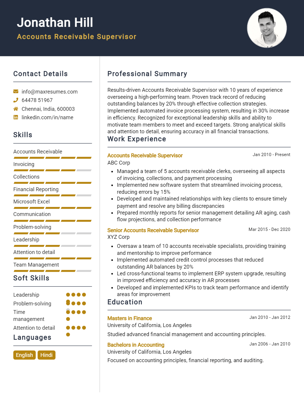 accounts-receivable-supervisor-resume-sample