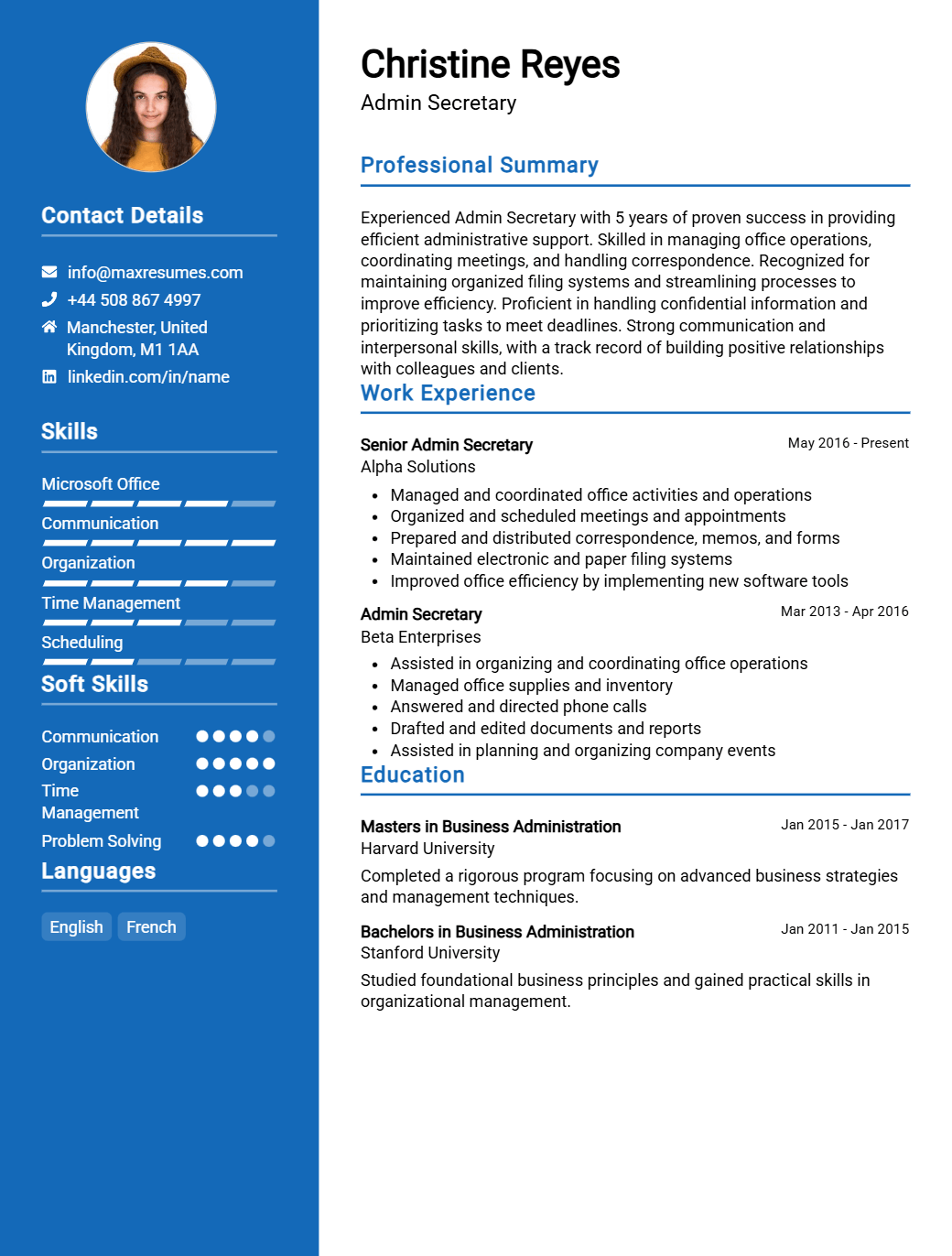 admin-secretary-resume-sample