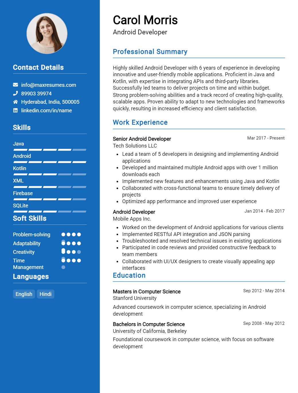 android-developer-resume-sample