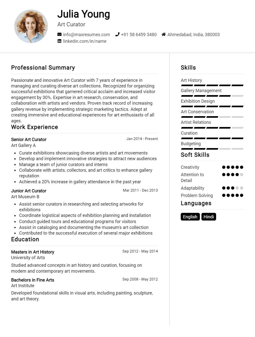 curator-resume-sample