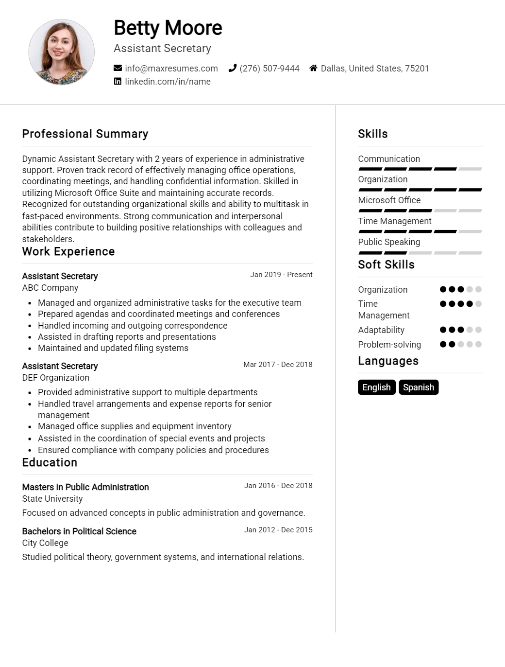 assistant-secretary-resume-sample