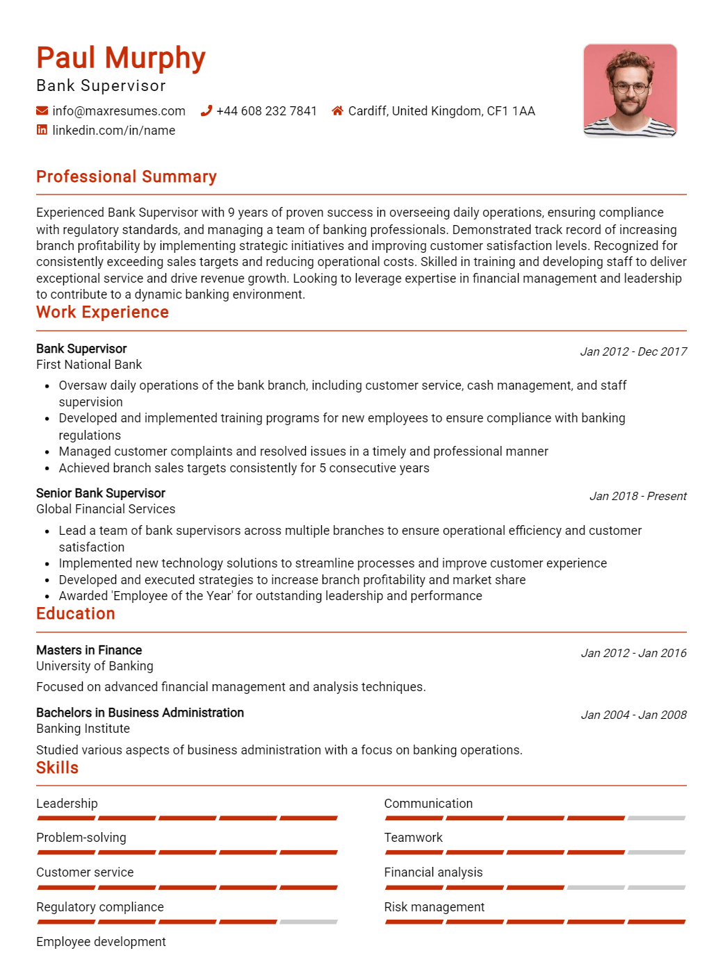 bank-supervisor-resume-sample