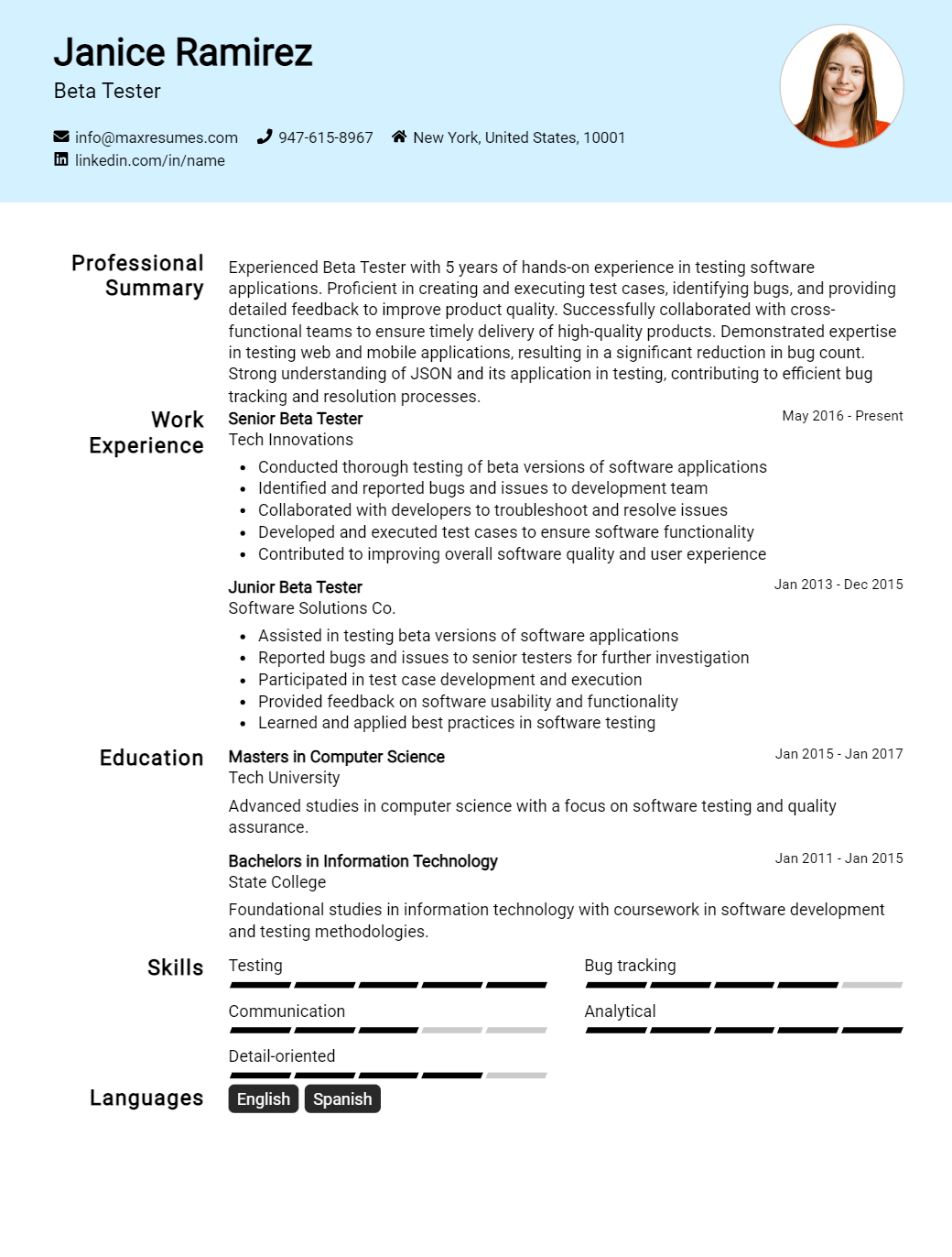 beta-tester-resume-sample