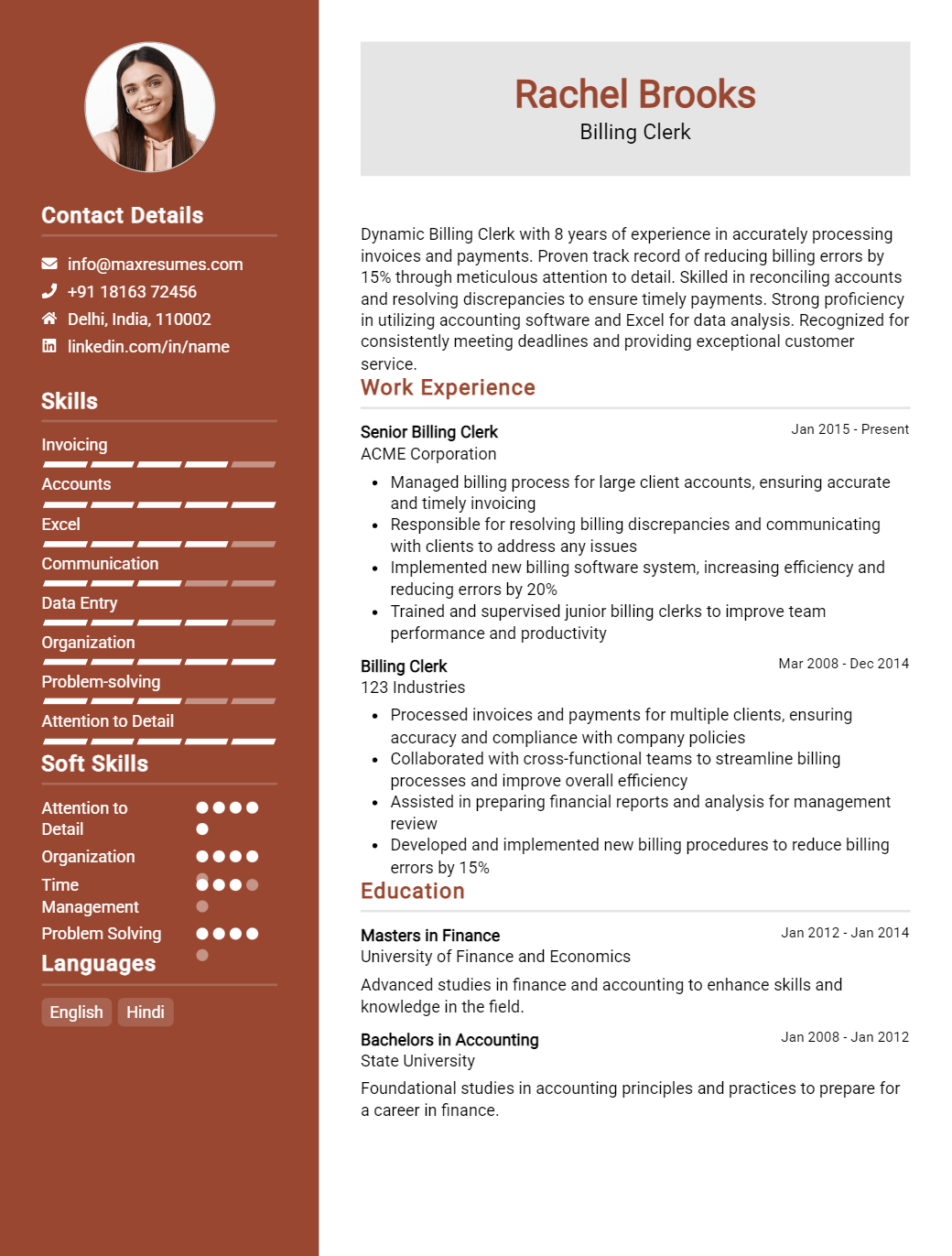 billing-clerk-resume-sample