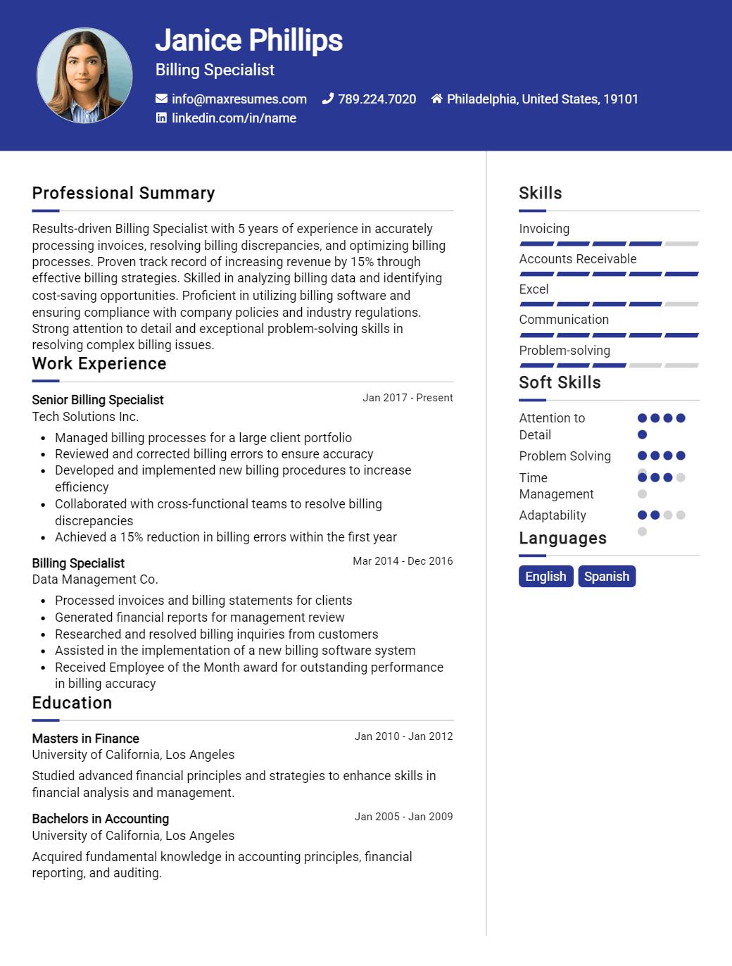 billing-specialist-resume-sample