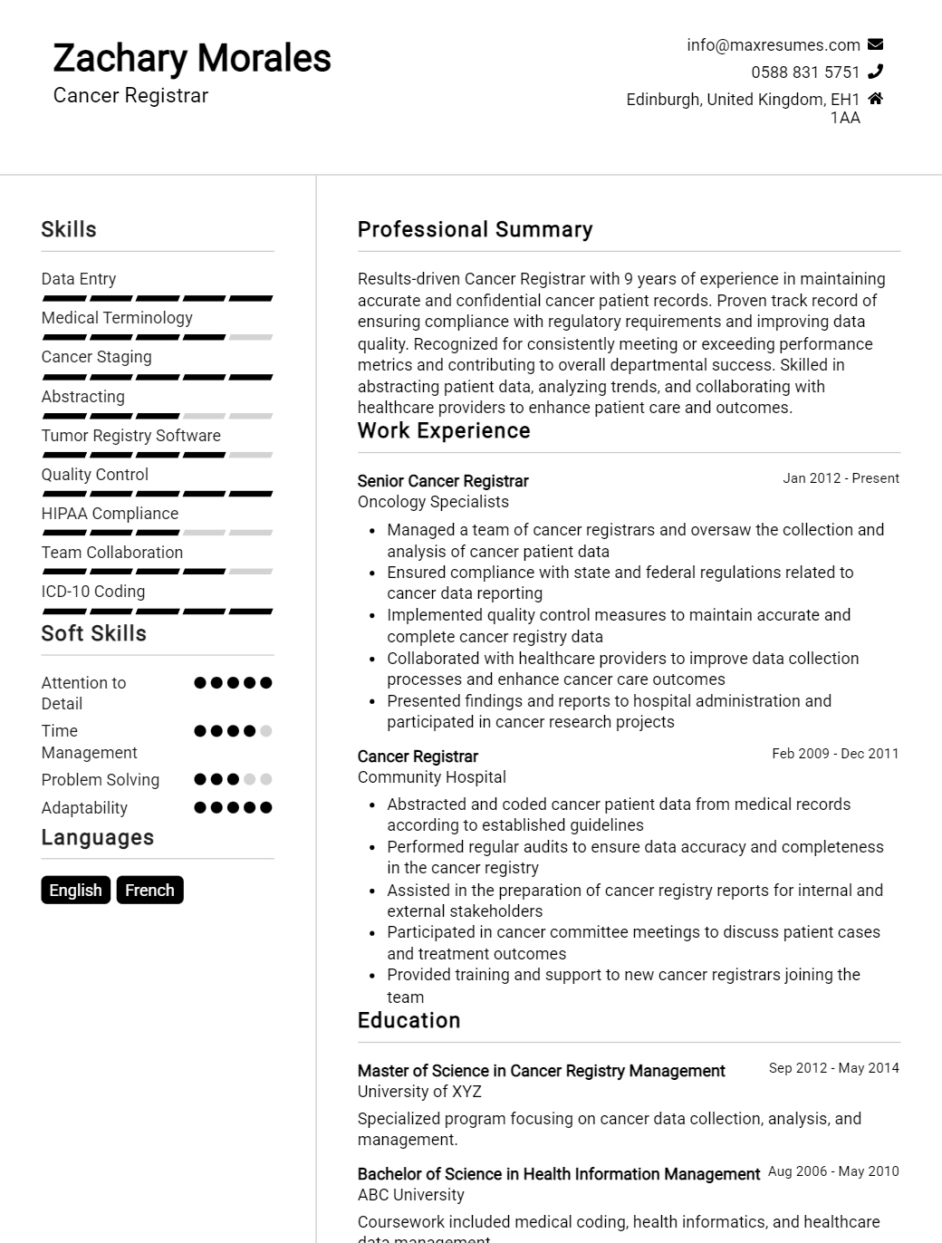 cancer-registrar-resume-sample