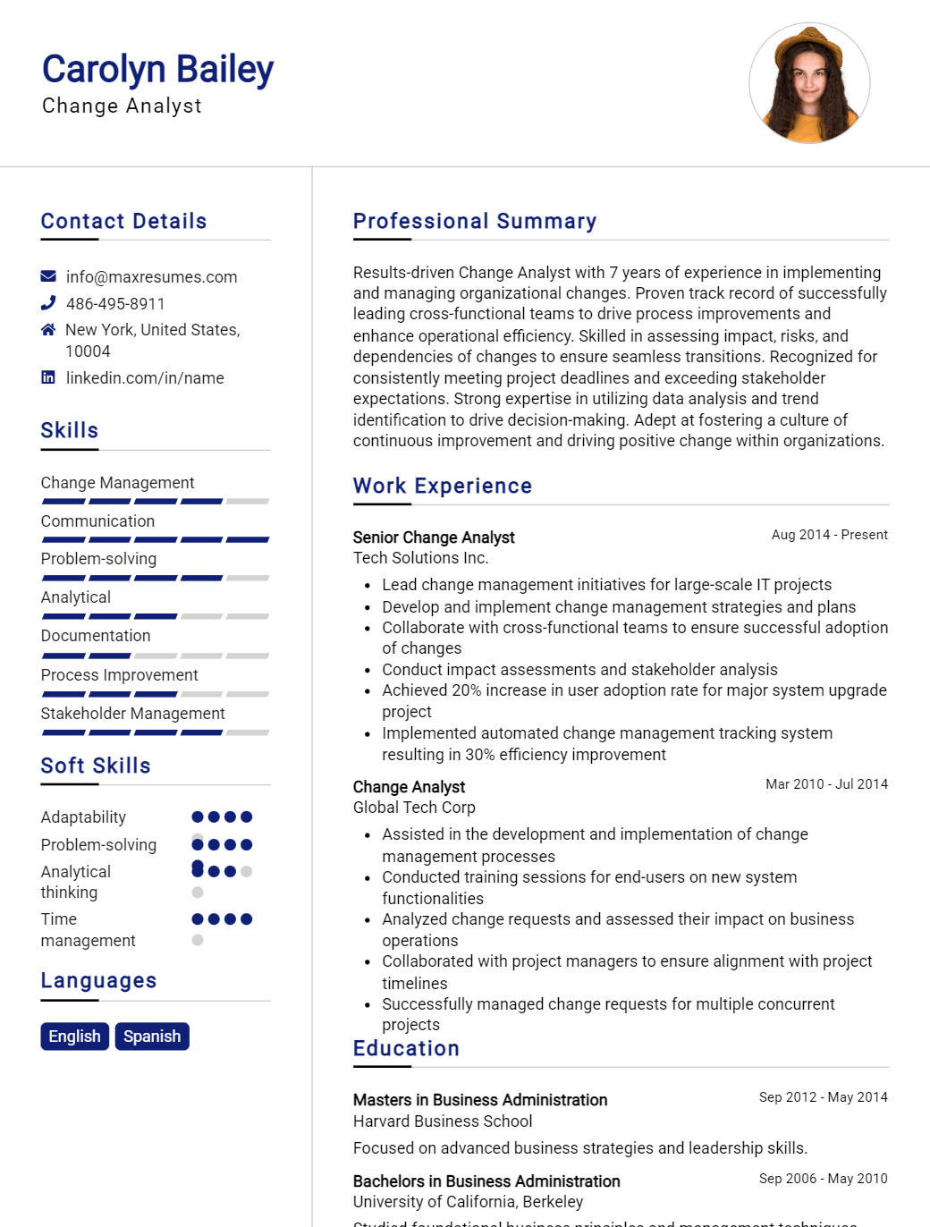 change-analyst-resume-sample