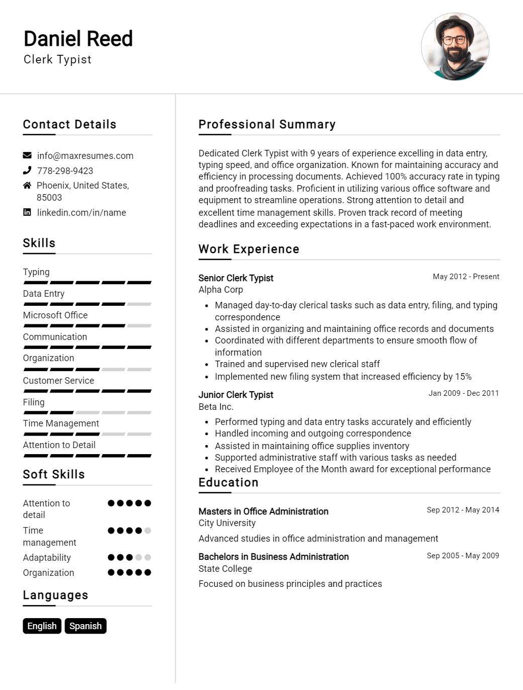 clerk-typist-resume-sample