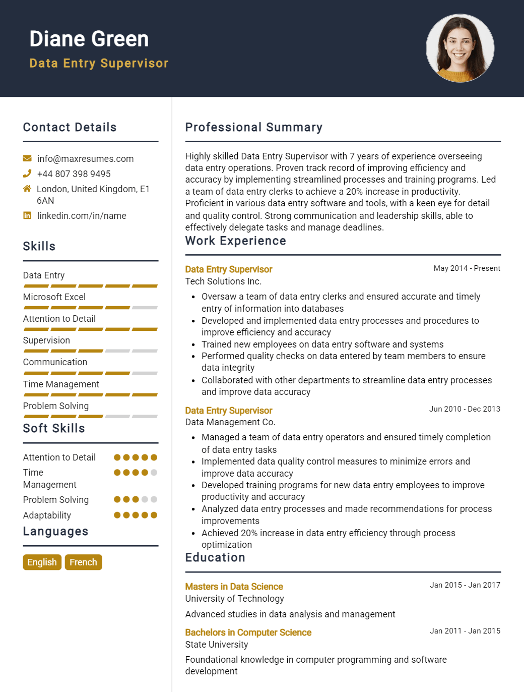 data-entry-supervisor-resume-sample