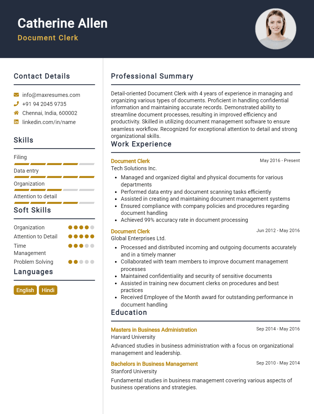 document-clerk-resume-sample