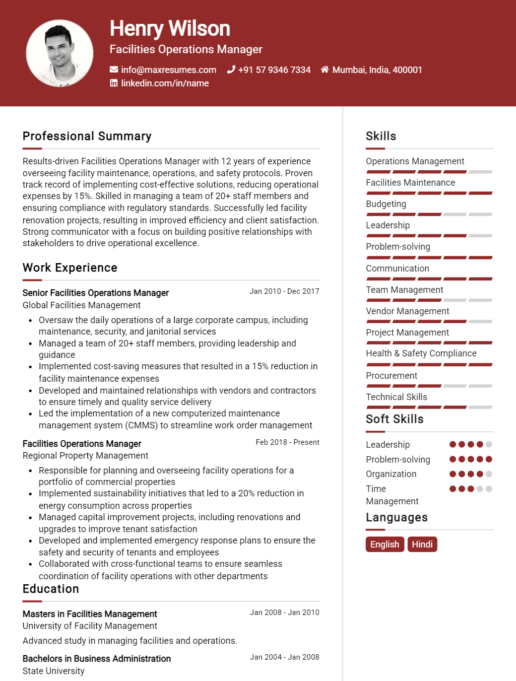 facilities-operations-manager-resume-sample