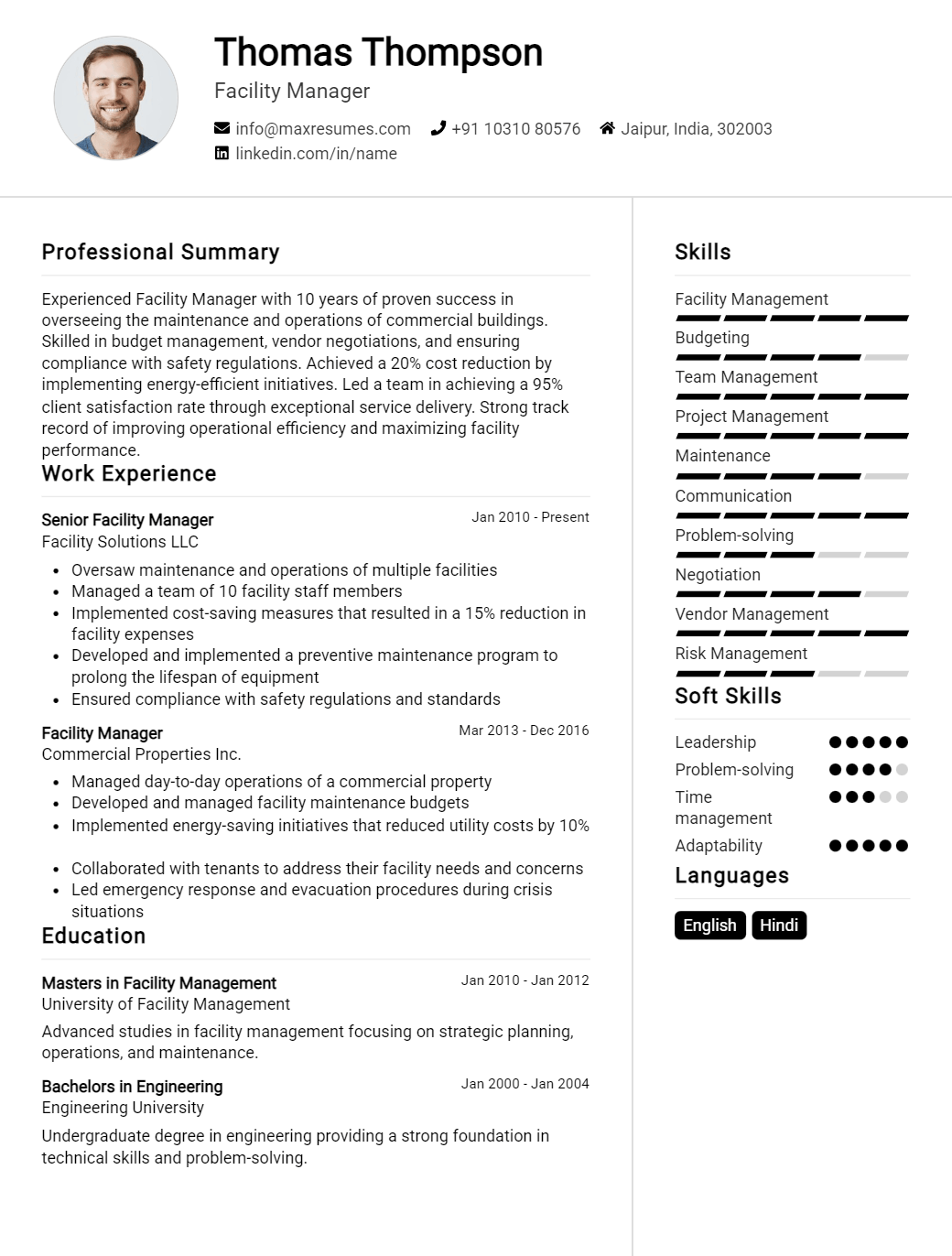facility-manager-resume-sample