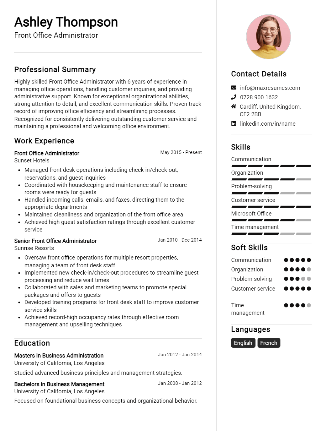 front-office-administrator-resume-sample