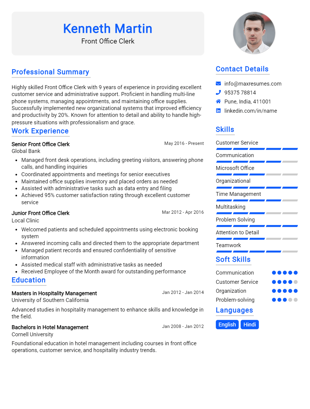 front-office-clerk-resume-sample