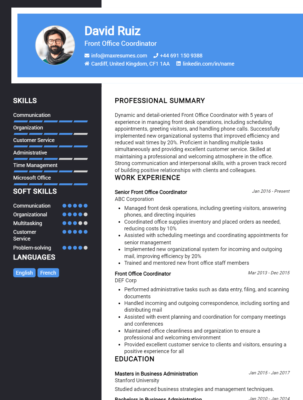 front-office-coordinator-resume-sample