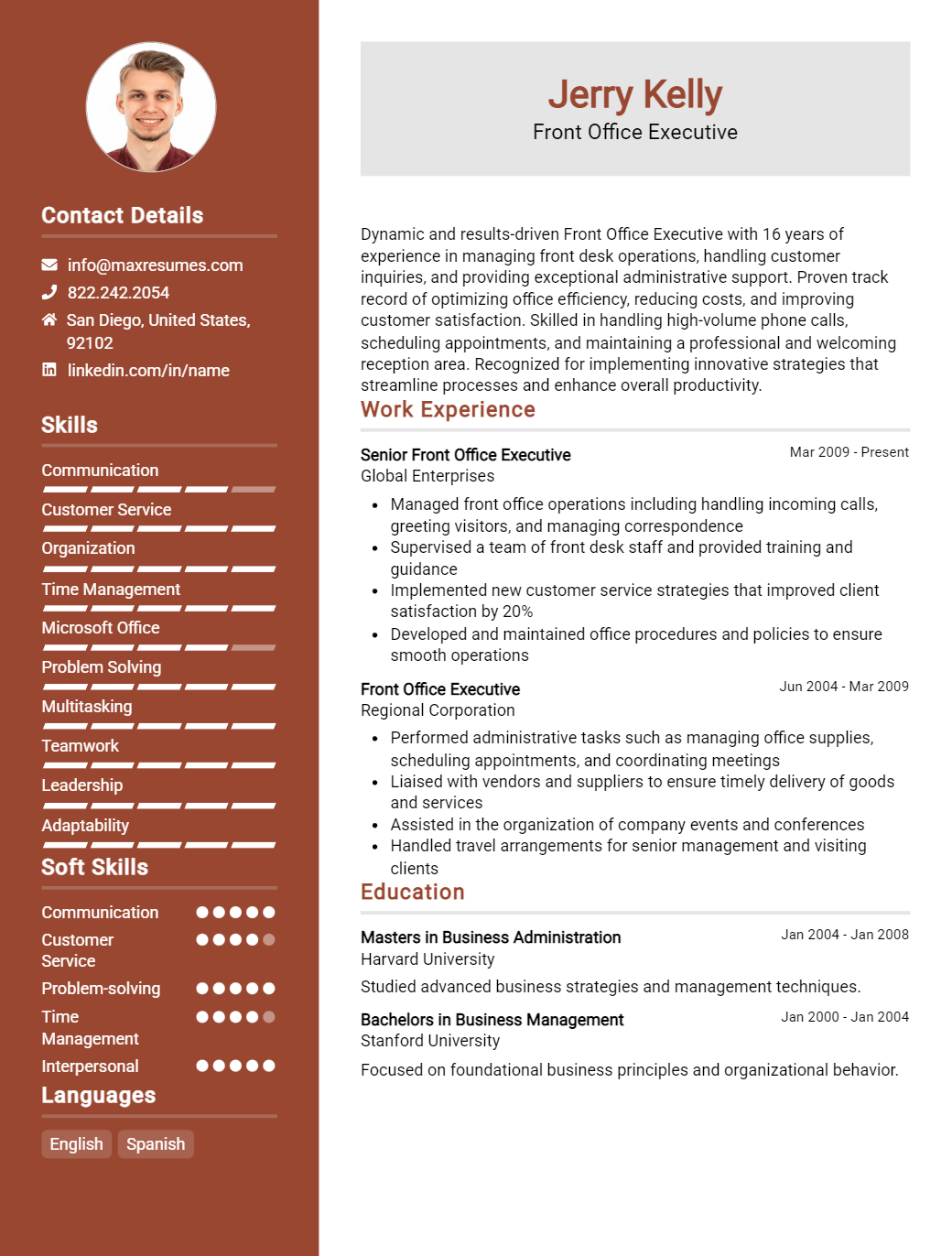 front-office-executive-resume-sample