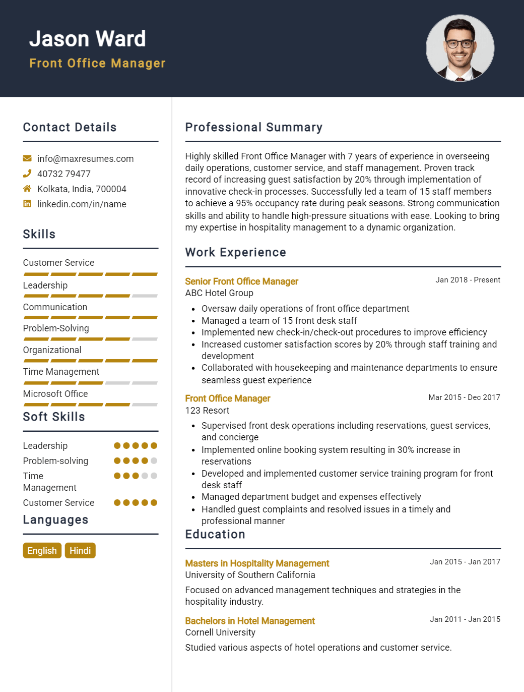 front-office-manager-resume-sample