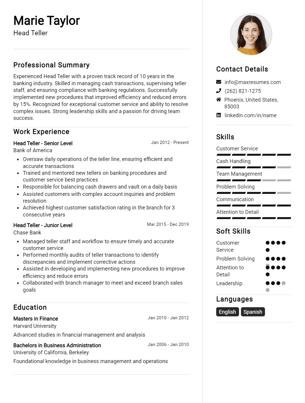 head-teller-resume-sample
