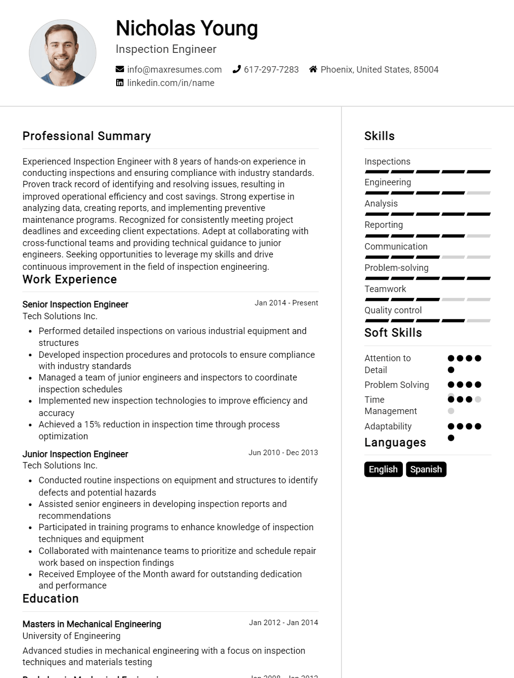 inspection-engineer-resume-sample