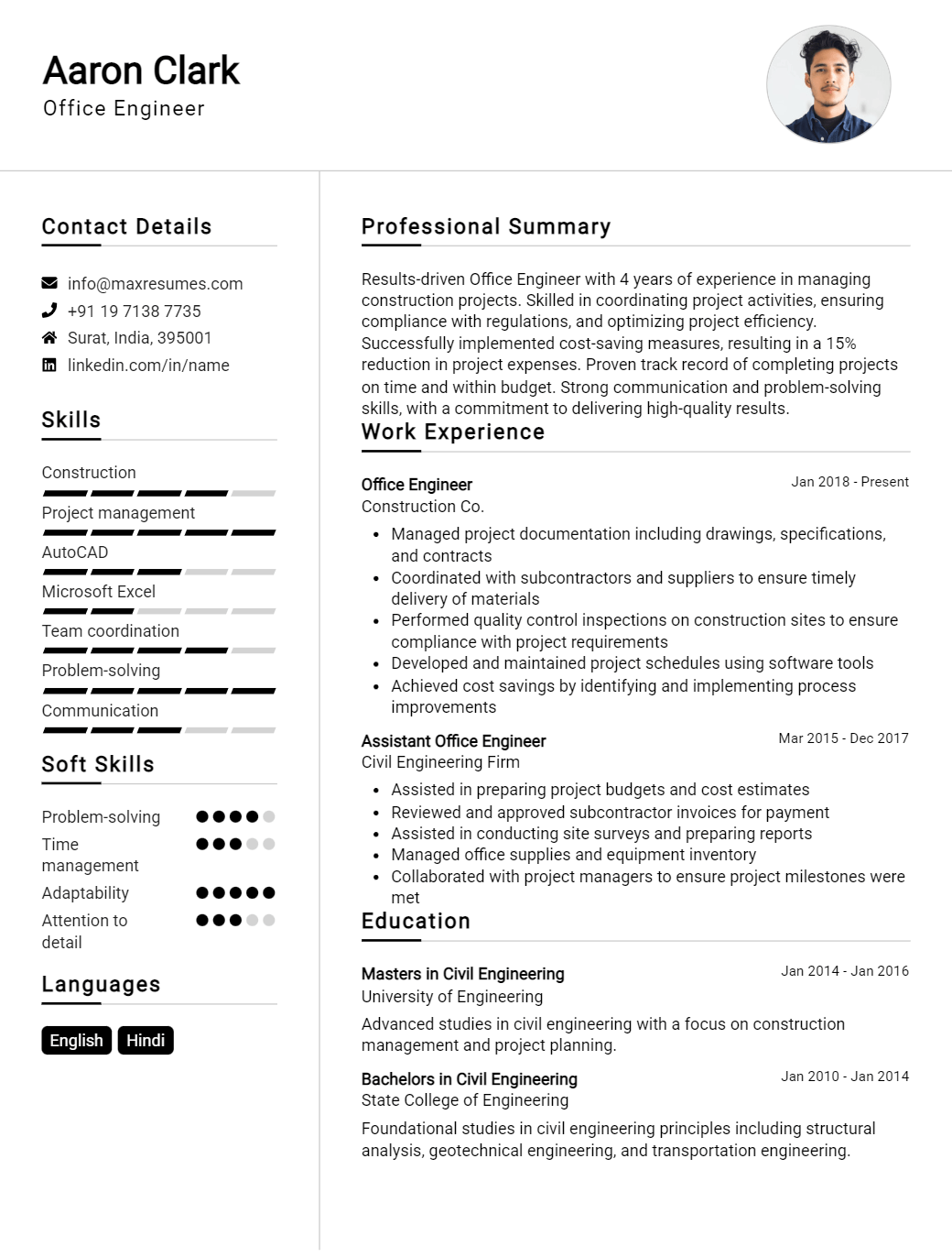 office-engineer-resume-sample