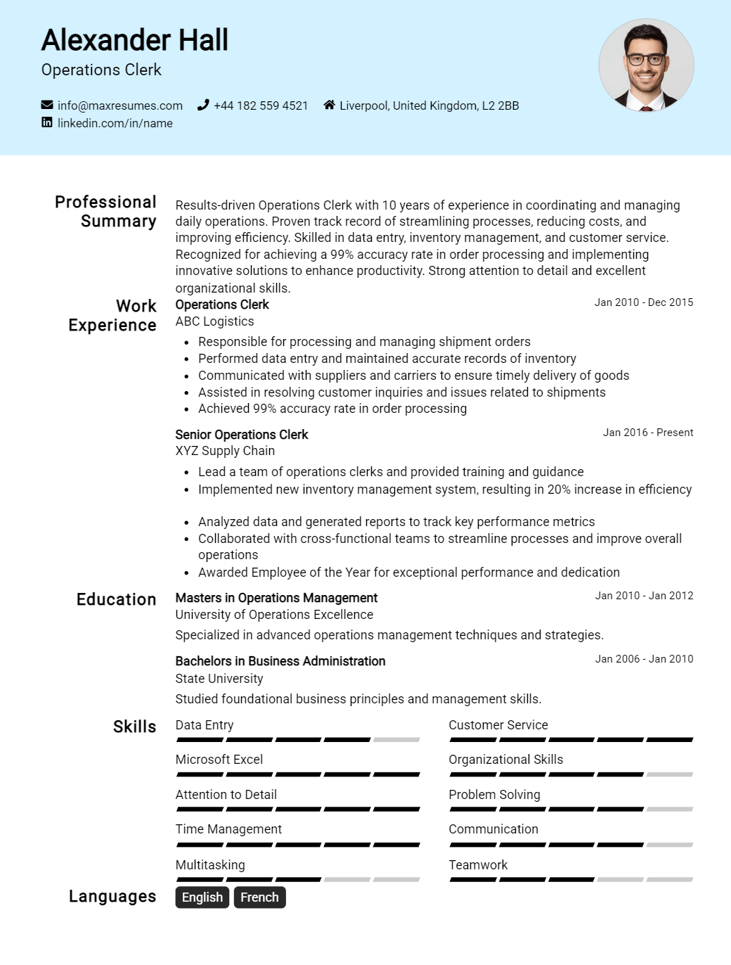 operations-clerk-resume-sample