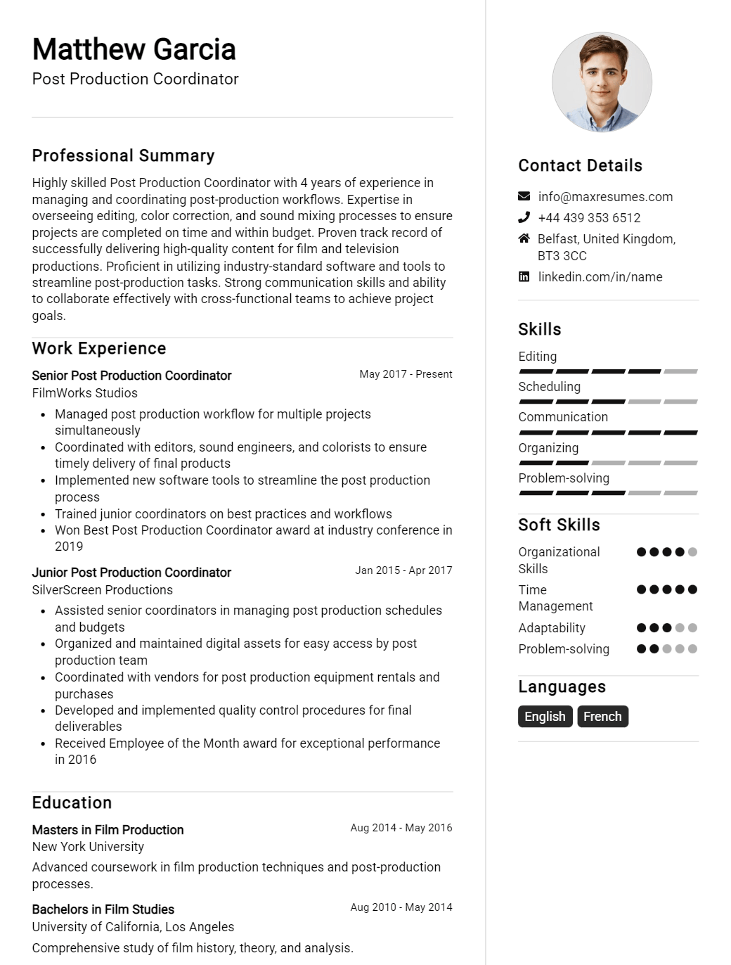 post-production-coordinator-resume-sample
