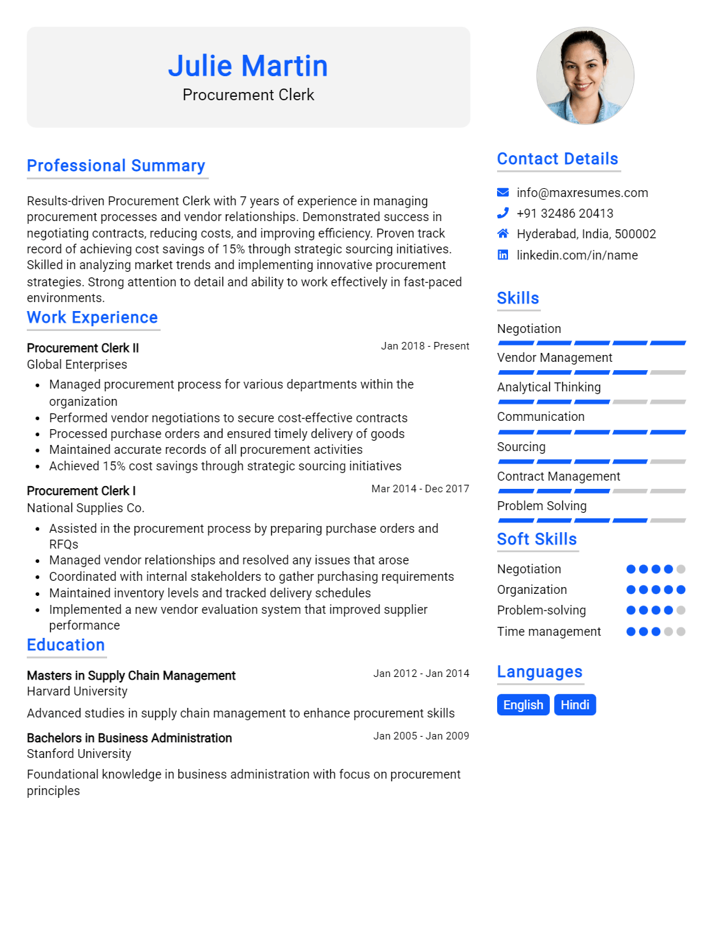 procurement-clerk-resume-sample