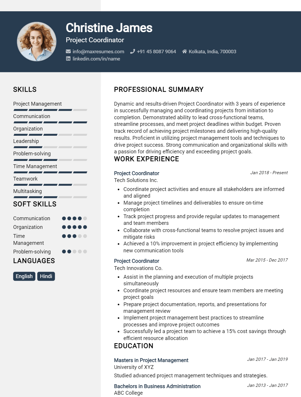 project-coordinator-resume-sample