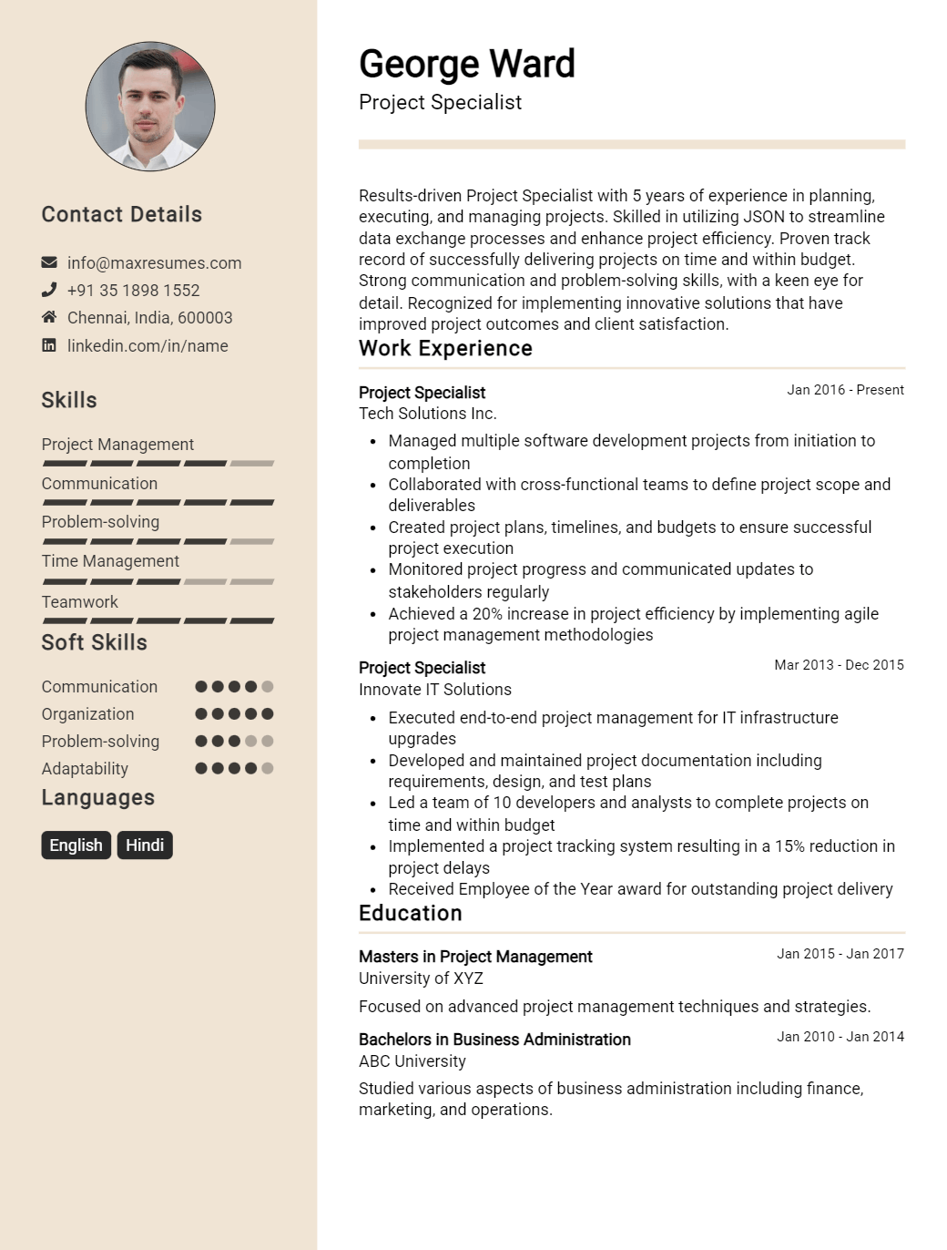 project-specialist-resume-sample