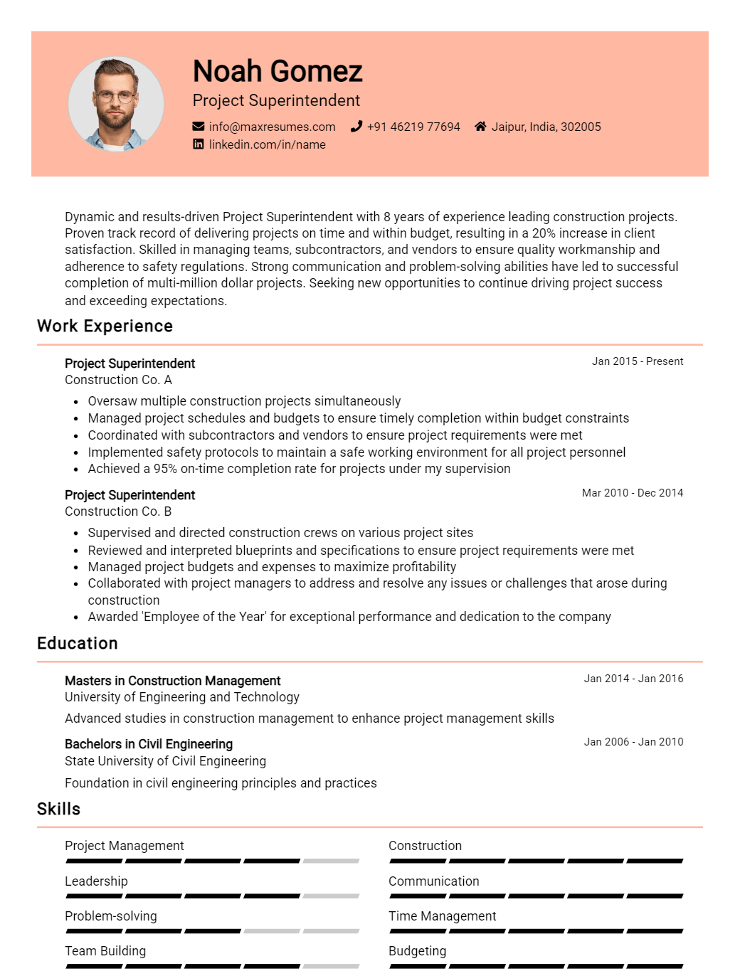project-superintendent-resume-sample