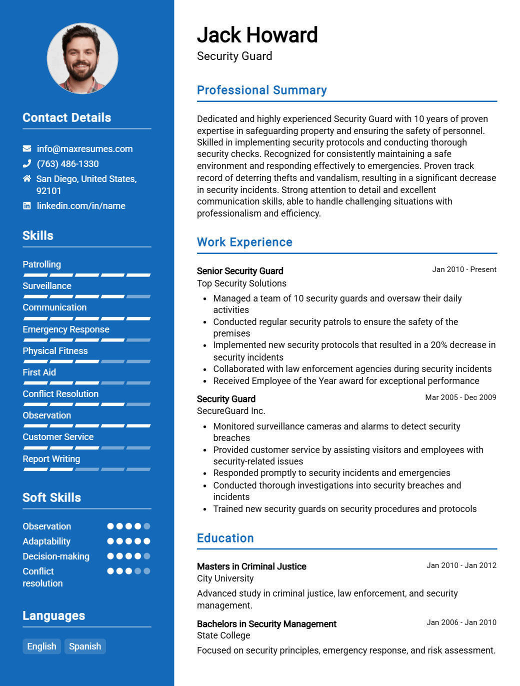 security-guard-resume-sample